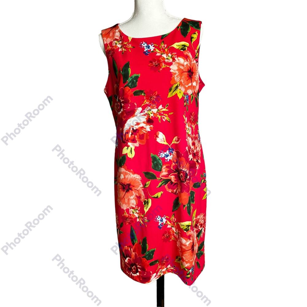 Alyx Dress Womens Pink Floral SZ 14 Sheath Knee Length Zip Up Tropical, Hibiscus